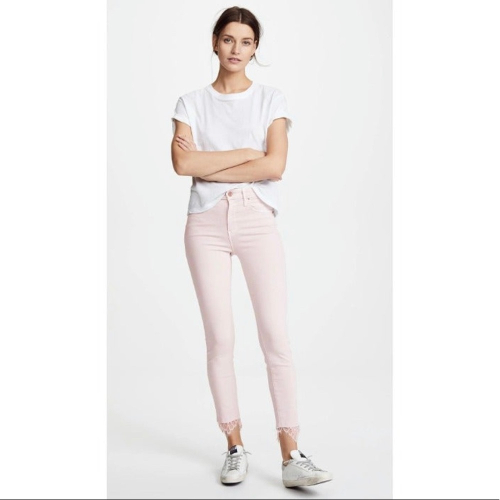 Mother Jeans Blush Pink High Waisted Looker Dagger Ankle Fray Sz 29